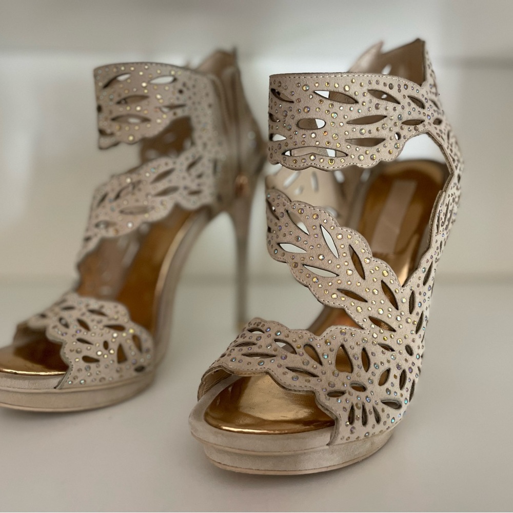 Lace and rhinestone heels